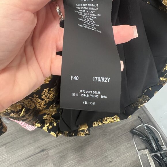 $3690 Saint Laurent 2021 Black Gold Metallic Floral Blazer Jacket size FR 40/8 - Picture 13 of 14